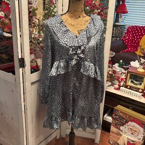 Zara Ruffle Blue/Black Leopard print Silky Tunic/dress-XL